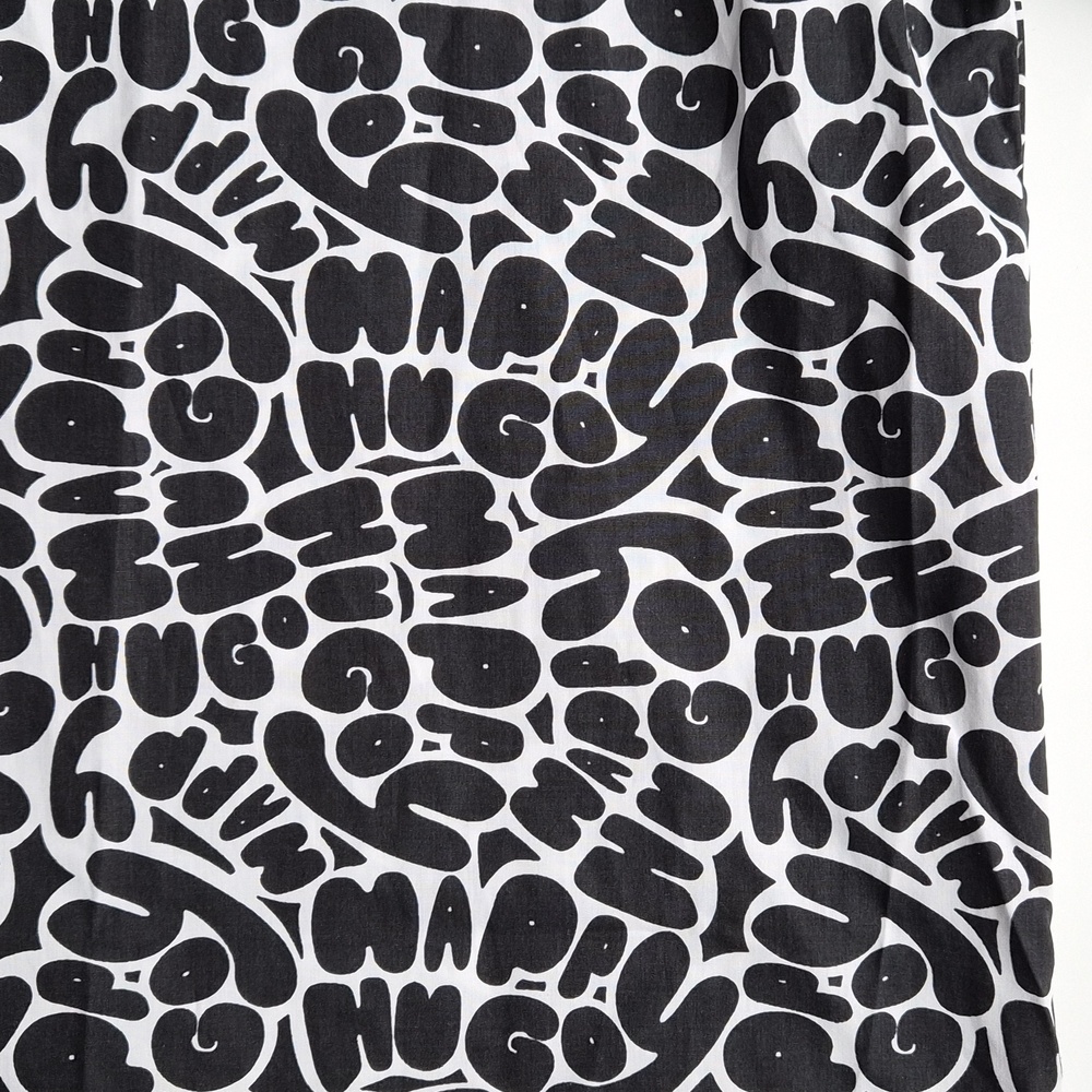HUGO Boss Eligino Button-Up Resort Shirt In Monochrome Black & White Size XL - Picture 9 of 10